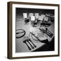 Forks, Knives, Spoons, Wine Glasses and Invitations, Table Settings for Gourmet Dinner Party-Peter Stackpole-Framed Photographic Print