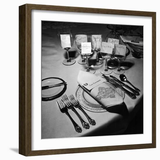 Forks, Knives, Spoons, Wine Glasses and Invitations, Table Settings for Gourmet Dinner Party-Peter Stackpole-Framed Photographic Print