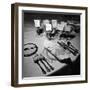 Forks, Knives, Spoons, Wine Glasses and Invitations, Table Settings for Gourmet Dinner Party-Peter Stackpole-Framed Photographic Print