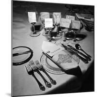 Forks, Knives, Spoons, Wine Glasses and Invitations, Table Settings for Gourmet Dinner Party-Peter Stackpole-Mounted Photographic Print