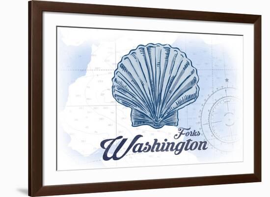 Forks, Washington - Scallop Shell - Blue - Coastal Icon-Lantern Press-Framed Art Print