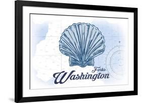 Forks, Washington - Scallop Shell - Blue - Coastal Icon-Lantern Press-Framed Art Print