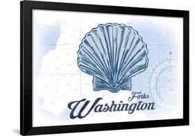 Forks, Washington - Scallop Shell - Blue - Coastal Icon-Lantern Press-Framed Art Print