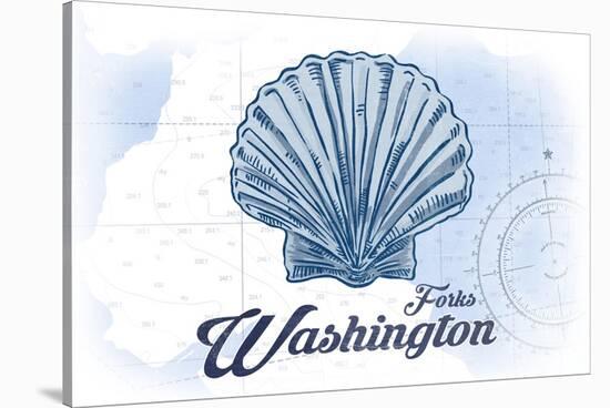 Forks, Washington - Scallop Shell - Blue - Coastal Icon-Lantern Press-Stretched Canvas