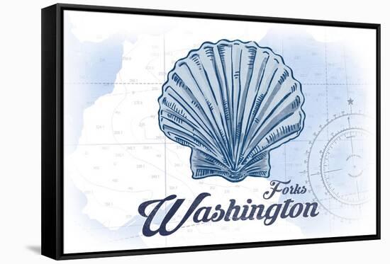 Forks, Washington - Scallop Shell - Blue - Coastal Icon-Lantern Press-Framed Stretched Canvas