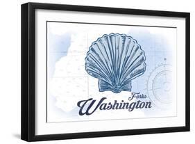 Forks, Washington - Scallop Shell - Blue - Coastal Icon-Lantern Press-Framed Art Print