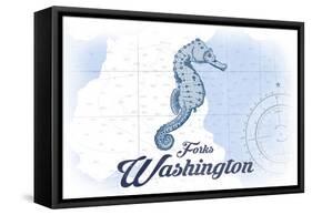 Forks, Washington - Seahorse - Blue - Coastal Icon-Lantern Press-Framed Stretched Canvas