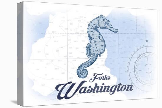 Forks, Washington - Seahorse - Blue - Coastal Icon-Lantern Press-Stretched Canvas