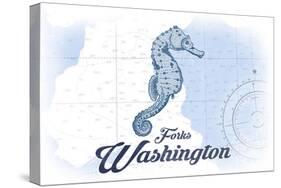 Forks, Washington - Seahorse - Blue - Coastal Icon-Lantern Press-Stretched Canvas