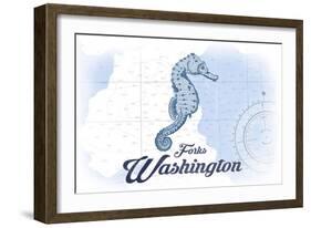 Forks, Washington - Seahorse - Blue - Coastal Icon-Lantern Press-Framed Art Print