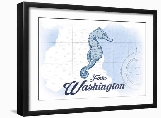 Forks, Washington - Seahorse - Blue - Coastal Icon-Lantern Press-Framed Art Print