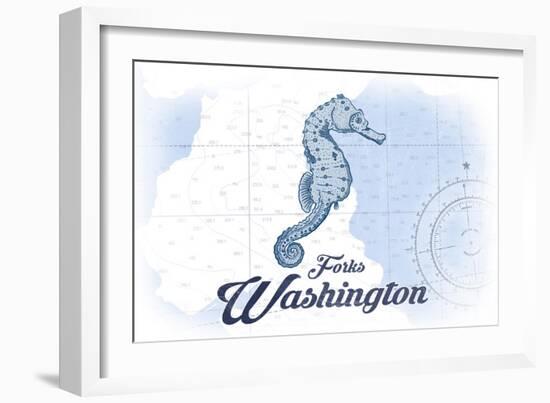 Forks, Washington - Seahorse - Blue - Coastal Icon-Lantern Press-Framed Art Print