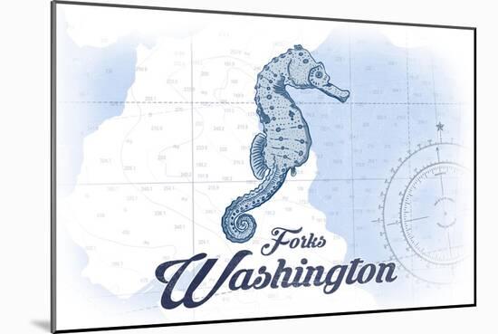 Forks, Washington - Seahorse - Blue - Coastal Icon-Lantern Press-Mounted Art Print