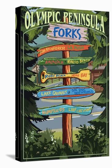 Forks, Washington - Sign Destinations-Lantern Press-Stretched Canvas