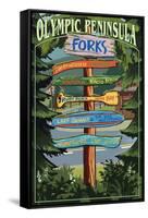 Forks, Washington - Sign Destinations-Lantern Press-Framed Stretched Canvas