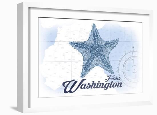 Forks, Washington - Starfish - Blue - Coastal Icon-Lantern Press-Framed Art Print