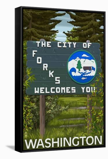 Forks, Washington - Town Welcome Sign-Lantern Press-Framed Stretched Canvas