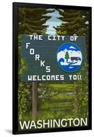 Forks, Washington - Town Welcome Sign-Lantern Press-Framed Art Print