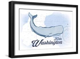 Forks, Washington - Whale - Blue - Coastal Icon-Lantern Press-Framed Art Print