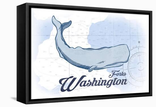 Forks, Washington - Whale - Blue - Coastal Icon-Lantern Press-Framed Stretched Canvas