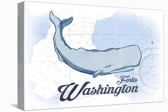 Forks, Washington - Whale - Blue - Coastal Icon-Lantern Press-Stretched Canvas