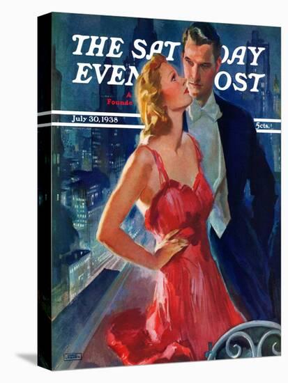 "Formal Couple on Balcony," Saturday Evening Post Cover, July 30, 1938-John LaGatta-Stretched Canvas