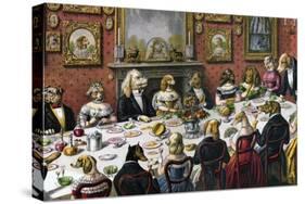 Formal Dinner Party for Dogs, 1893-null-Stretched Canvas