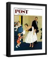 "Formal Hug" Saturday Evening Post Cover, February 15, 1958-Amos Sewell-Framed Giclee Print