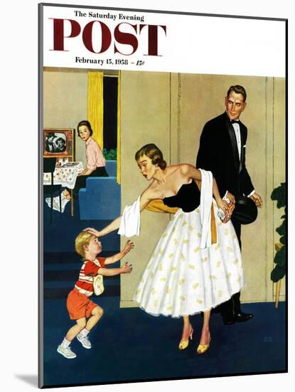 "Formal Hug" Saturday Evening Post Cover, February 15, 1958-Amos Sewell-Mounted Giclee Print