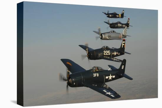 Formation of Grumman F8F Bearcats Flying over Chino, California-Stocktrek Images-Stretched Canvas