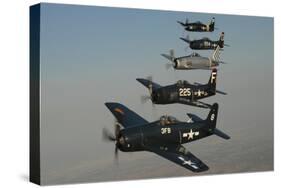 Formation of Grumman F8F Bearcats Flying over Chino, California-Stocktrek Images-Stretched Canvas