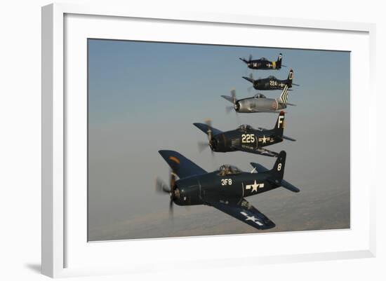 Formation of Grumman F8F Bearcats Flying over Chino, California-Stocktrek Images-Framed Photographic Print