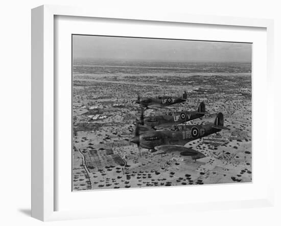 Formation of Spitfires Over North Africa, circa 1943-null-Framed Photo