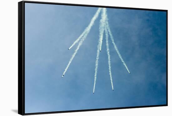 Formation Parachuting with Smoke-Sheila Haddad-Framed Stretched Canvas