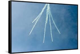 Formation Parachuting with Smoke-Sheila Haddad-Framed Stretched Canvas