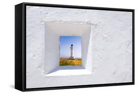 Formentera Mediterranean White Window with Barbaria Lighthouse-holbox-Framed Stretched Canvas