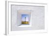 Formentera Mediterranean White Window with Barbaria Lighthouse-holbox-Framed Art Print