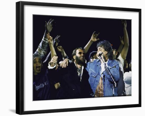Former Beatles Ringo Starr and Paul Mccartney Performing-null-Framed Premium Photographic Print