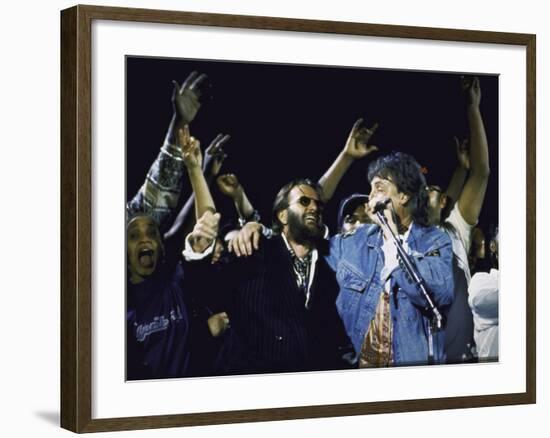 Former Beatles Ringo Starr and Paul Mccartney Performing-null-Framed Premium Photographic Print