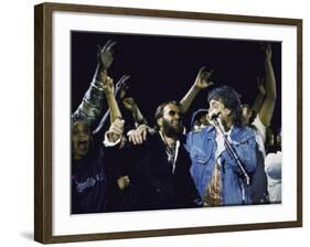 Former Beatles Ringo Starr and Paul Mccartney Performing-null-Framed Premium Photographic Print