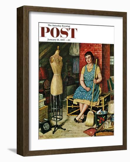 "Former Figure" Saturday Evening Post Cover, January 26, 1957-Amos Sewell-Framed Premium Giclee Print