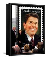 Former First Lady and Giant Replica of US Postage Stamp Honoring Late Husband, Ronald Reagan-null-Framed Stretched Canvas