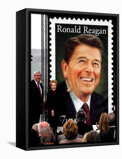 Former First Lady and Giant Replica of US Postage Stamp Honoring Late Husband, Ronald Reagan-null-Framed Stretched Canvas