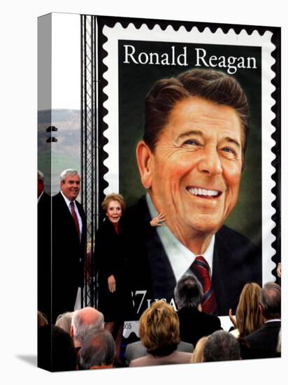 Former First Lady and Giant Replica of US Postage Stamp Honoring Late Husband, Ronald Reagan-null-Stretched Canvas