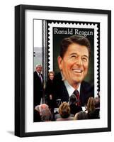 Former First Lady and Giant Replica of US Postage Stamp Honoring Late Husband, Ronald Reagan-null-Framed Photographic Print