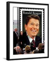 Former First Lady and Giant Replica of US Postage Stamp Honoring Late Husband, Ronald Reagan-null-Framed Photographic Print