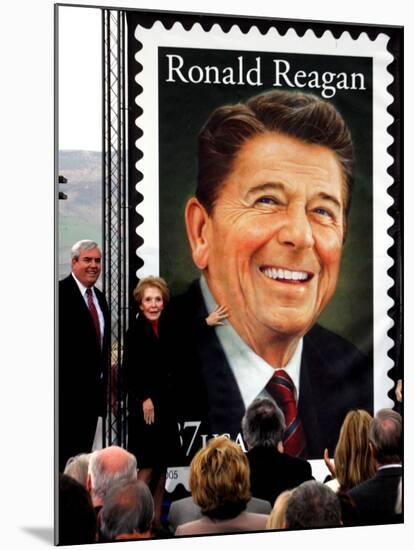 Former First Lady and Giant Replica of US Postage Stamp Honoring Late Husband, Ronald Reagan-null-Mounted Photographic Print