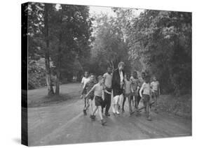 Former First Lady Eleanor Roosevelt Walking on Rustic Road with Children, En Route to Picnic-Martha Holmes-Stretched Canvas