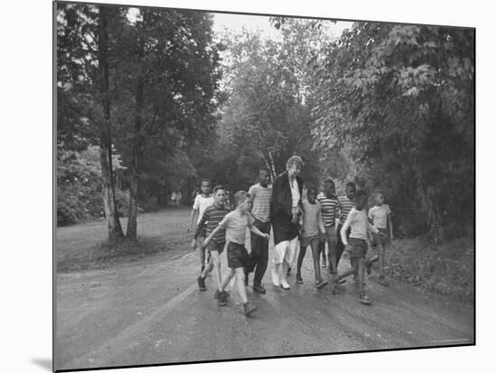 Former First Lady Eleanor Roosevelt Walking on Rustic Road with Children, En Route to Picnic-Martha Holmes-Mounted Photographic Print