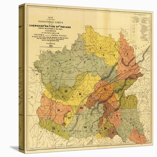 Former Limits of Cherokee "Nation of" Indians No.1 - Panoramic Map-Lantern Press-Stretched Canvas